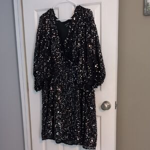 City Chic Black Sequin V-Neck Party Dress